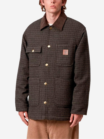 CARHARTT WIP Lowis Chore Coat pied-de-poule in misto lana Marrone