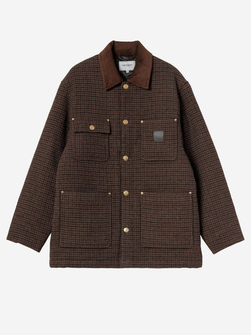 CARHARTT WIP Lowis Chore Coat pied-de-poule in misto lana Marrone