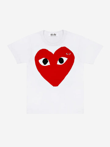 COMME DES GARCONS PLAY T-Shirt bianca con cuore grande rosso Bianco