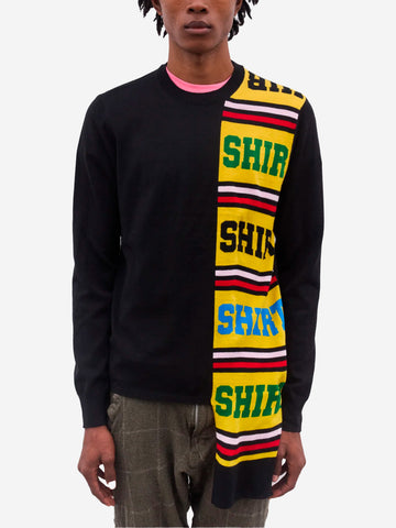 COMME DES GARCONS SHIRT Maglione nero misto lana con pannello Football Scarf Multicolor