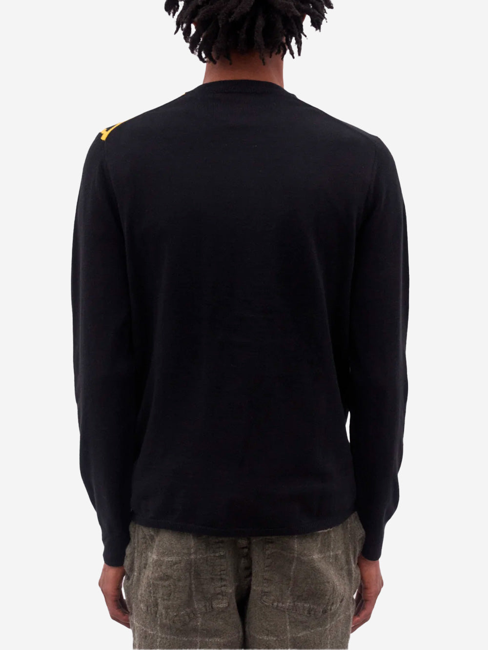 COMME DES GARCONS SHIRT Maglione nero misto lana con pannello Football Scarf Multicolor Urbanstaroma