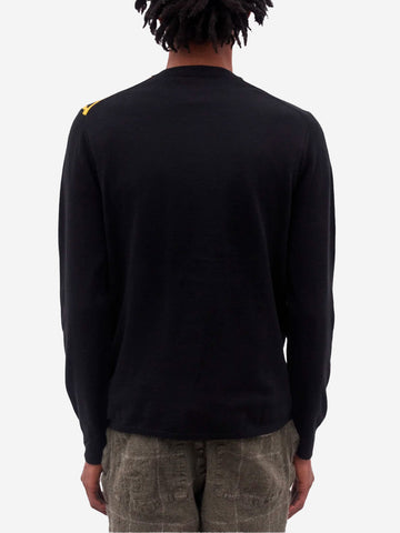 COMME DES GARCONS SHIRT Maglione nero misto lana con pannello Football Scarf Multicolor