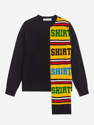 COMME DES GARCONS SHIRT Maglione nero misto lana con pannello Football Scarf Multicolor