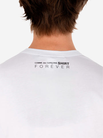 COMME DES GARCONS SHIRT T-shirt manica lunga bianca minimal con grafica 'Forever' Bianco