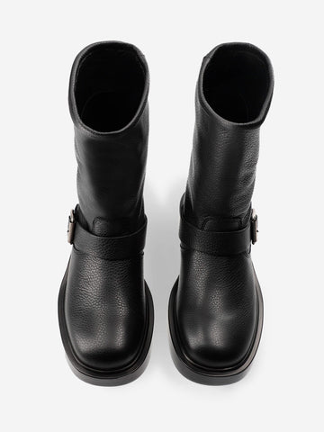 COPENHAGEN Stivali biker in pelle con fibbia Nero