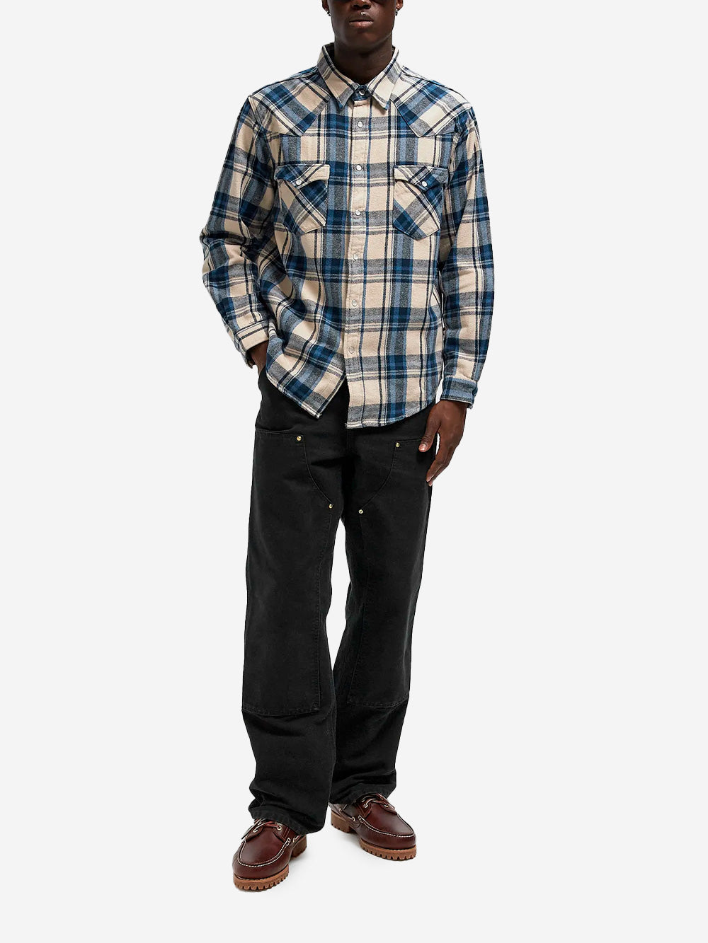 EDWIN Camicia Western a quadri Madras Blu beige Urbanstaroma