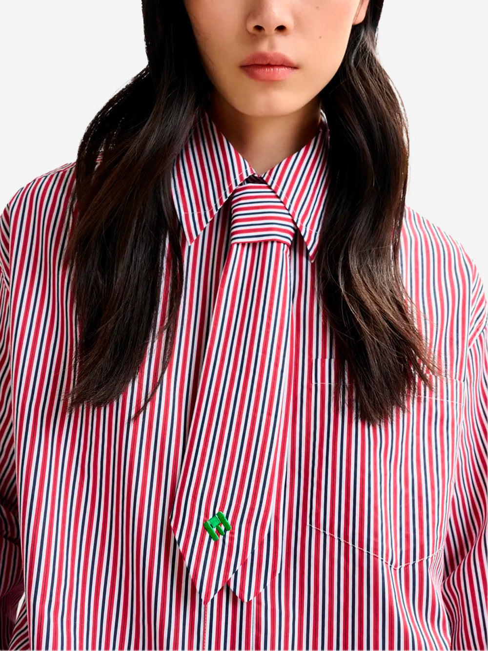 ESSENTIEL ANTWERP Camicia a righe rosse e bianche con cravattino rimovibile Rosso nero Urbanstaroma