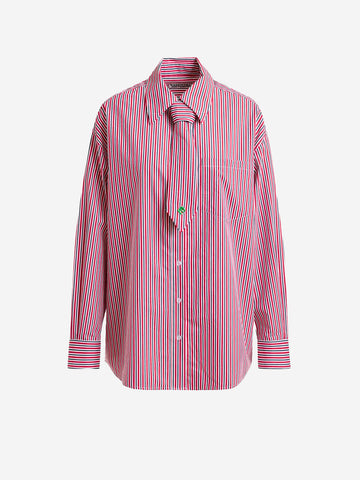 ESSENTIEL ANTWERP Camicia a righe rosse e bianche con cravattino rimovibile Rosso nero