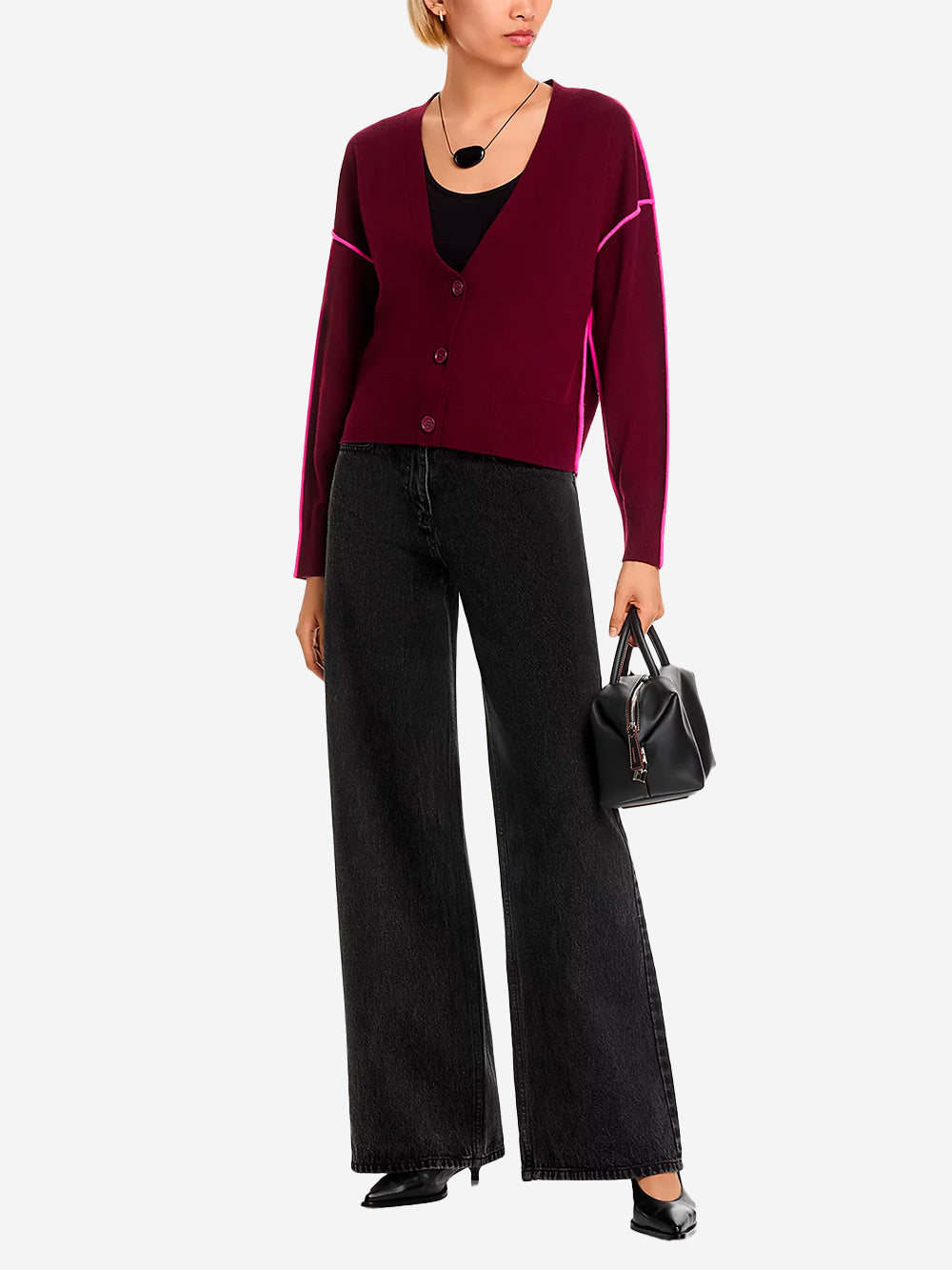 ESSENTIEL ANTWERP Cardigan misto lana con dettagli a contrasto Malva Urbanstaroma