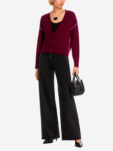 ESSENTIEL ANTWERP Cardigan misto lana con dettagli a contrasto Malva