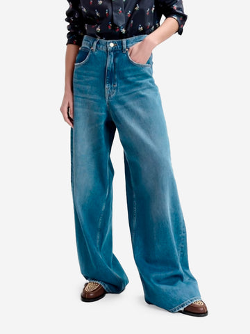 Blauwe baggy jeans met contrasterende zak