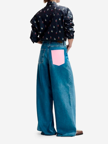 Blauwe baggy jeans met contrasterende zak