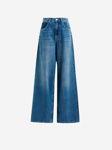 Blauwe baggy jeans met contrasterende zak