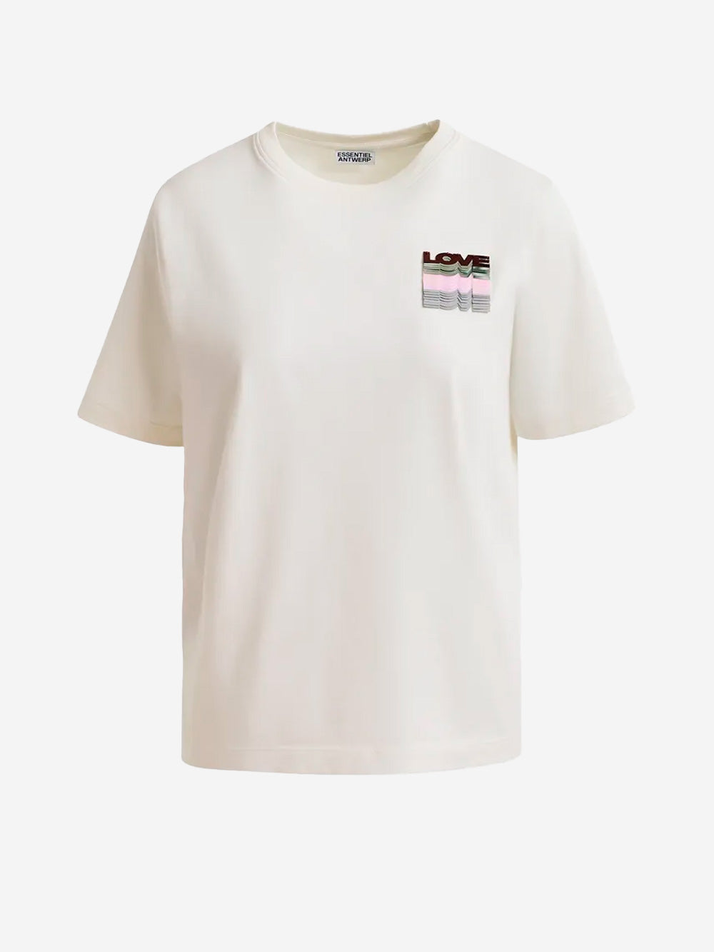 ESSENTIEL ANTWERP T-shirt avorio con ricamo di paillettes 'Love' avorio Urbanstaroma