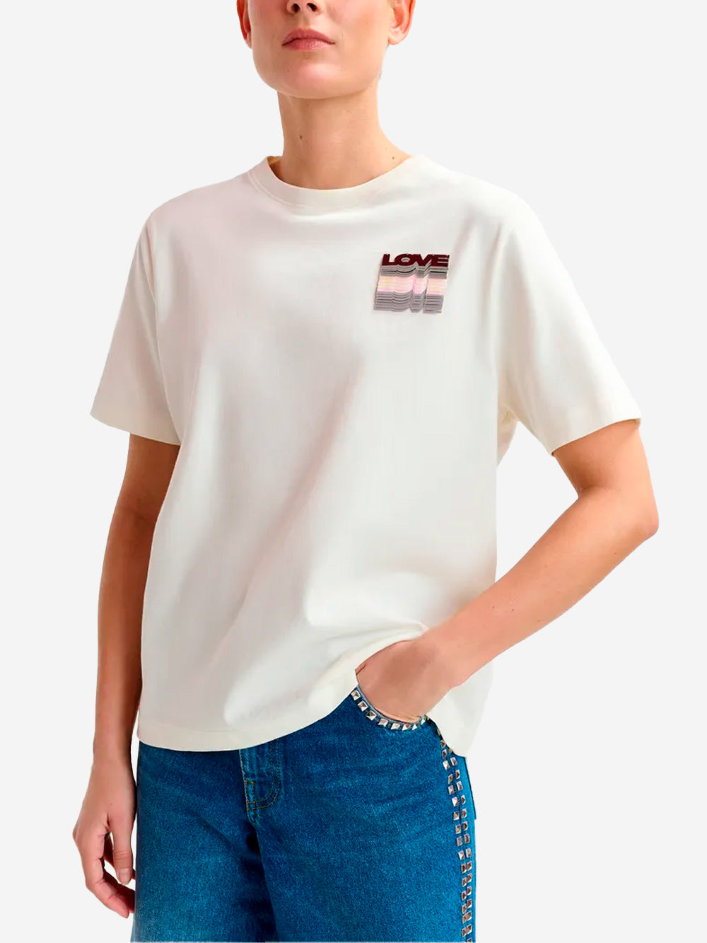 ESSENTIEL ANTWERP T-shirt avorio con ricamo di paillettes 'Love' avorio Urbanstaroma