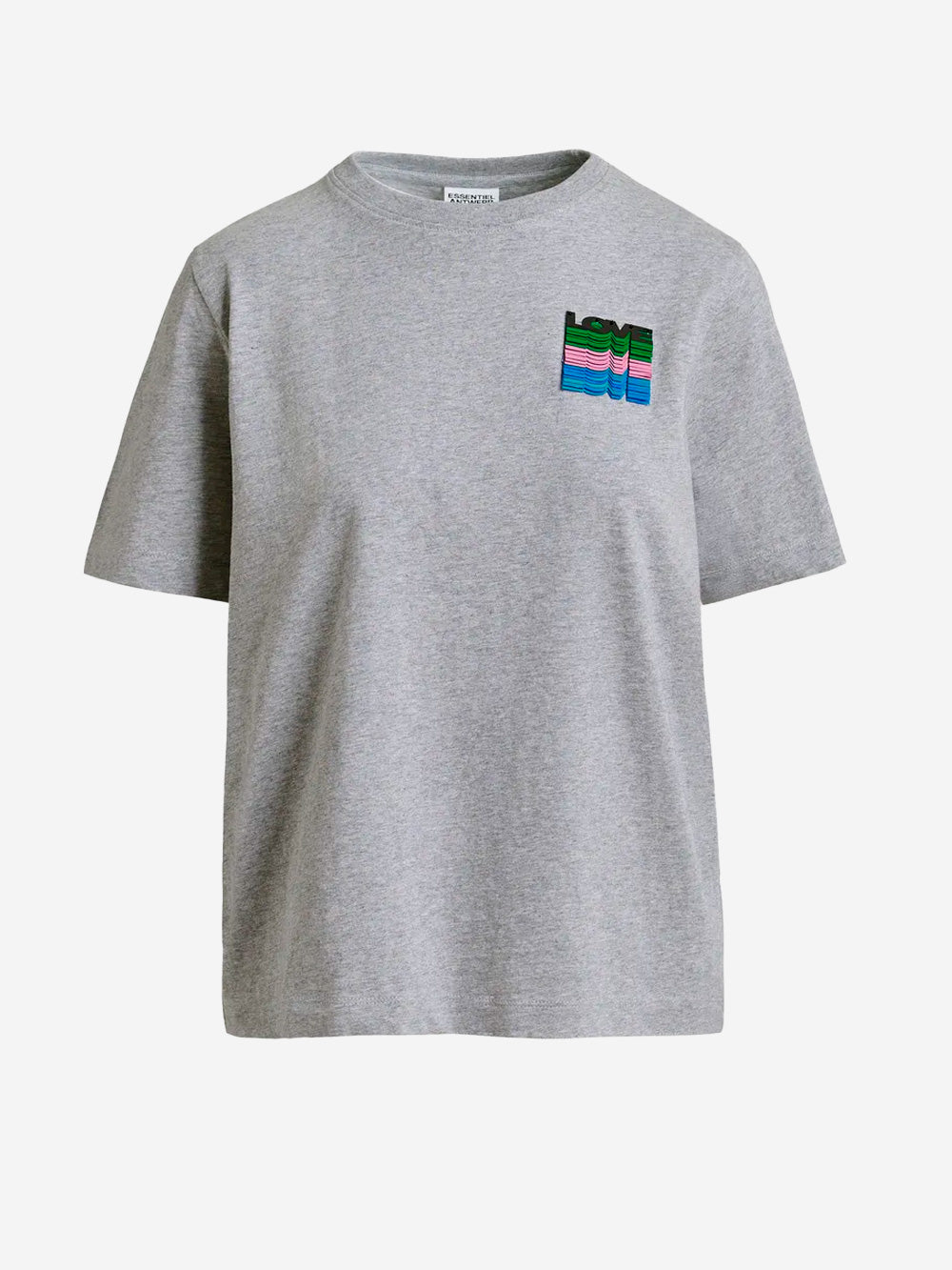 ESSENTIEL ANTWERP T-shirt grigia con ricamo di paillettes 'Love' Grigio Urbanstaroma