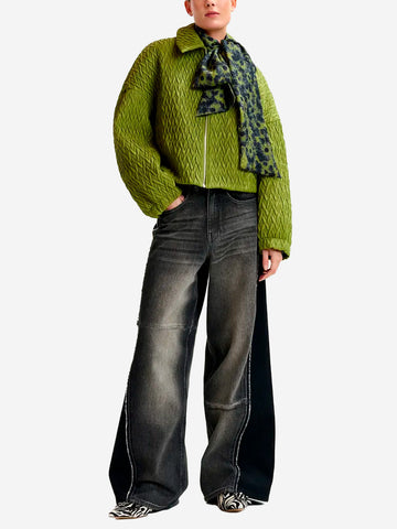 ESSENTIEL ANTWERP Bomber in pelle sintetica verde con trapuntatura intrecciata Verde