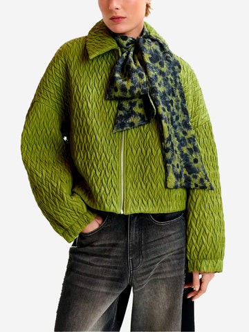 ESSENTIEL ANTWERP Bomber in pelle sintetica verde con trapuntatura intrecciata Verde
