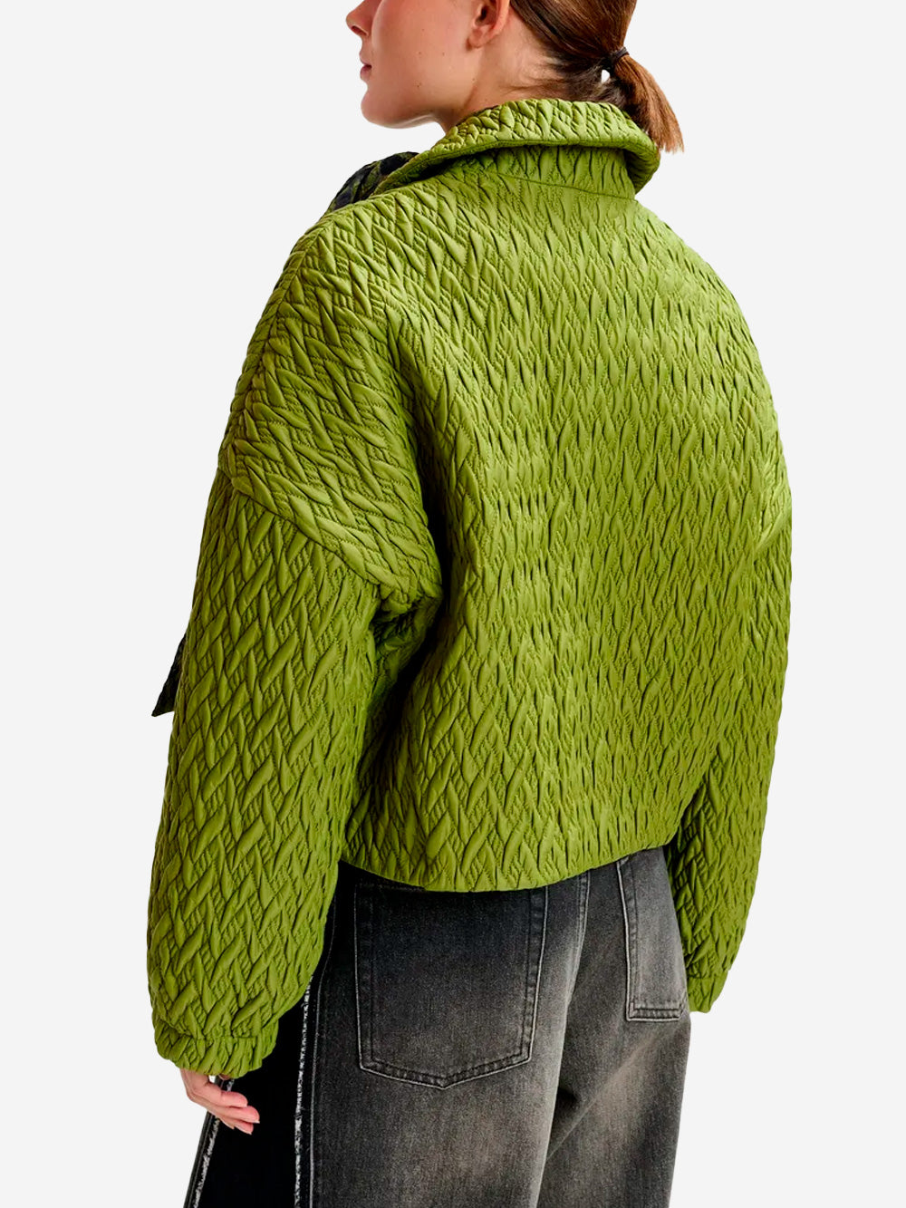 ESSENTIEL ANTWERP Bomber in pelle sintetica verde con trapuntatura intrecciata Verde Urbanstaroma