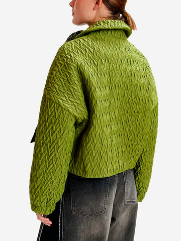 ESSENTIEL ANTWERP Bomber in pelle sintetica verde con trapuntatura intrecciata Verde