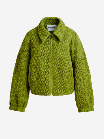 ESSENTIEL ANTWERP Bomber in pelle sintetica verde con trapuntatura intrecciata Verde