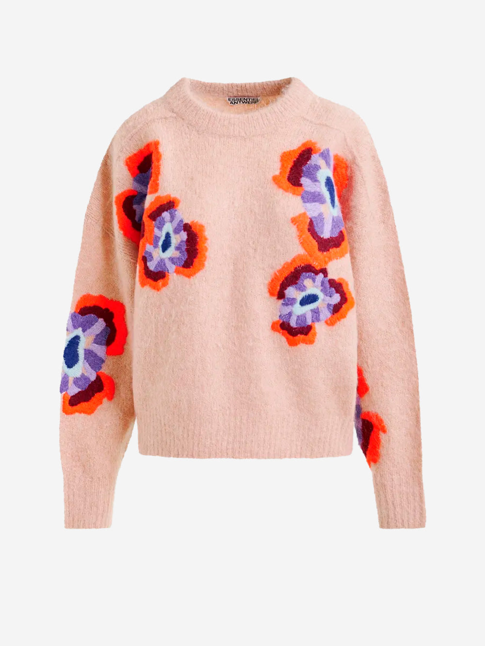 ESSENTIEL ANTWERP Maglione in misto mohair beige con jacquard floreale Rosa Urbanstaroma