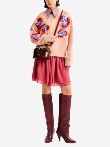 ESSENTIEL ANTWERP Maglione in misto mohair beige con jacquard floreale Rosa