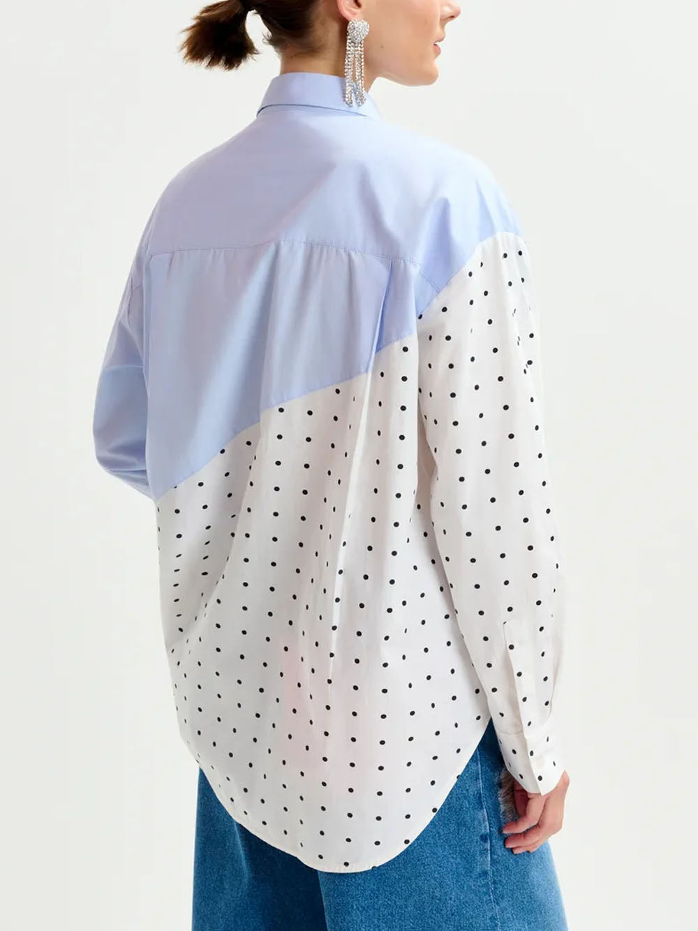 ESSENTIEL ANTWERP Camicia blu ricamata con pailettes floreali e stampa a pois Blue Urbanstaroma