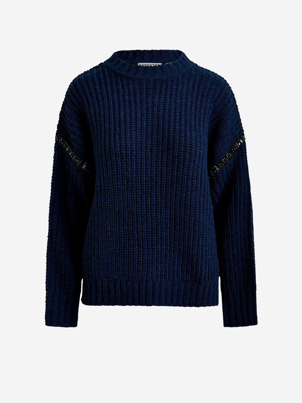 ESSENTIEL ANTWERP Dolcevita in misto lana navy con colletto staccabile e decorazioni in strass Navy Urbanstaroma