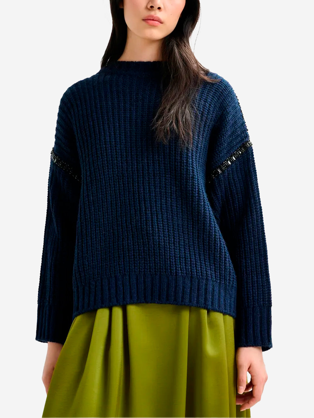 ESSENTIEL ANTWERP Dolcevita in misto lana navy con colletto staccabile e decorazioni in strass Navy Urbanstaroma