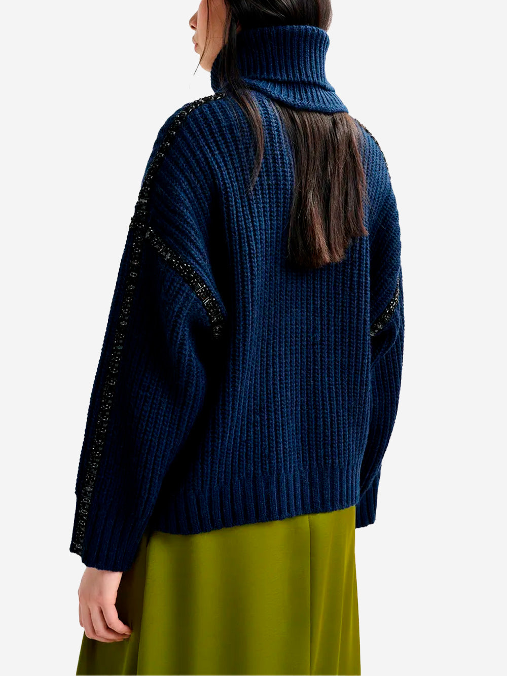 ESSENTIEL ANTWERP Dolcevita in misto lana navy con colletto staccabile e decorazioni in strass Navy Urbanstaroma