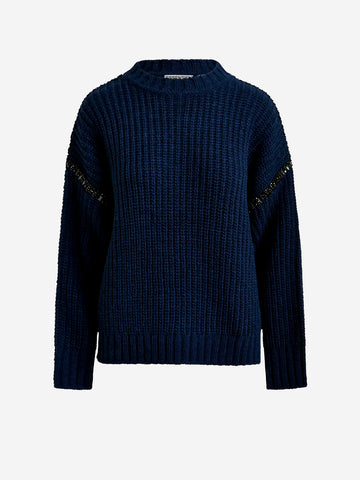 ESSENTIEL ANTWERP Dolcevita in misto lana navy con colletto staccabile e decorazioni in strass Navy