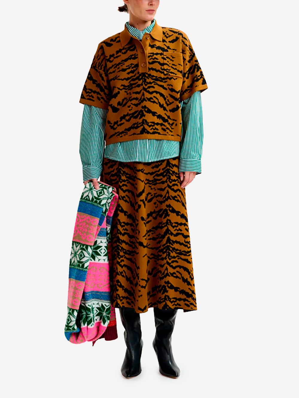 ESSENTIEL ANTWERP Polo in maglia con stampa tigrata Marrone Urbanstaroma