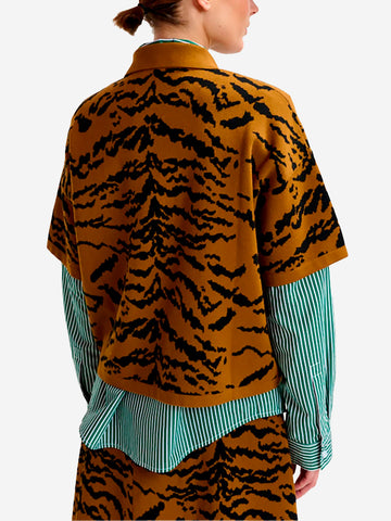 ESSENTIEL ANTWERP Polo in maglia con stampa tigrata Marrone