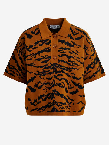 ESSENTIEL ANTWERP Polo in maglia con stampa tigrata Marrone