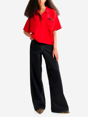 ESSENTIEL ANTWERP Polo rossa con decorazioni di perline Rosso