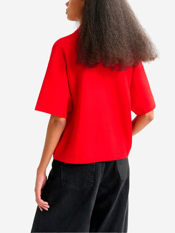 ESSENTIEL ANTWERP Polo rossa con decorazioni di perline Rosso