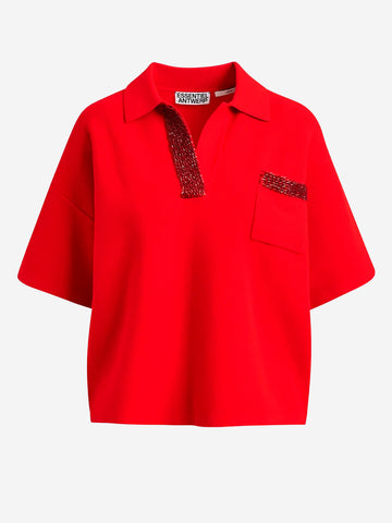 ESSENTIEL ANTWERP Polo rossa con decorazioni di perline Rosso