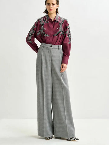 ESSENTIEL ANTWERP Pantaloni sartoriali a Gamba Larga a Quadri Grigi e Neri Bianco nero