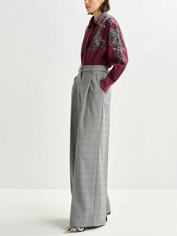 ESSENTIEL ANTWERP Pantaloni sartoriali a Gamba Larga a Quadri Grigi e Neri Bianco nero