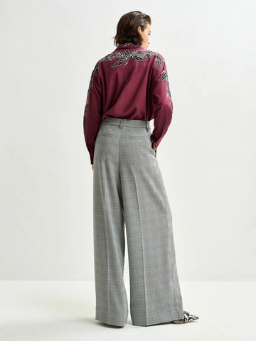 ESSENTIEL ANTWERP Pantaloni sartoriali a Gamba Larga a Quadri Grigi e Neri Bianco nero