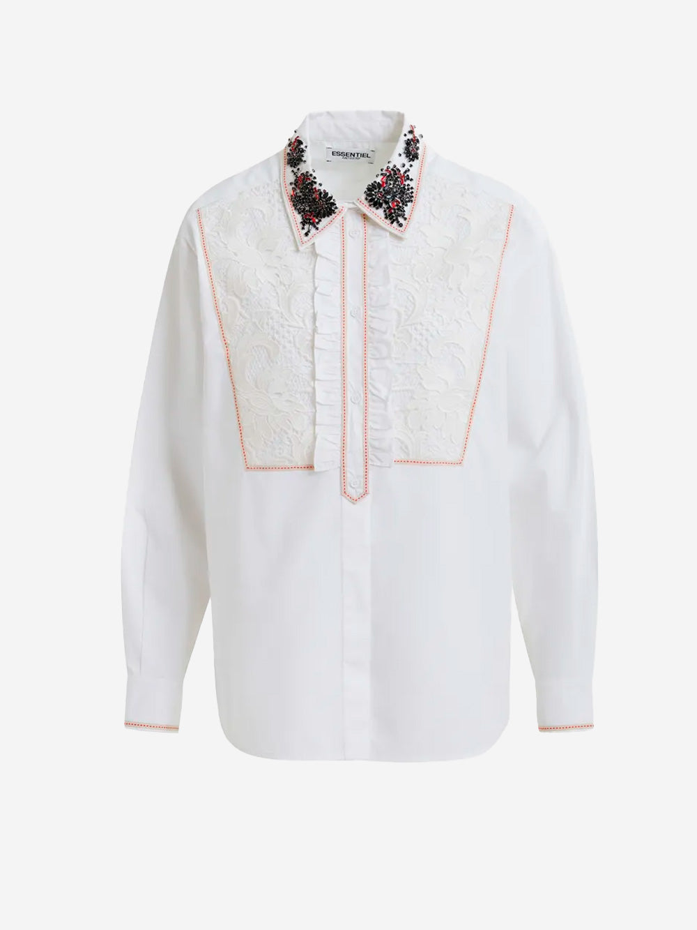ESSENTIEL ANTWERP Camicia di cotone bianco con inserto in pizzo ricamato Bianco Urbanstaroma