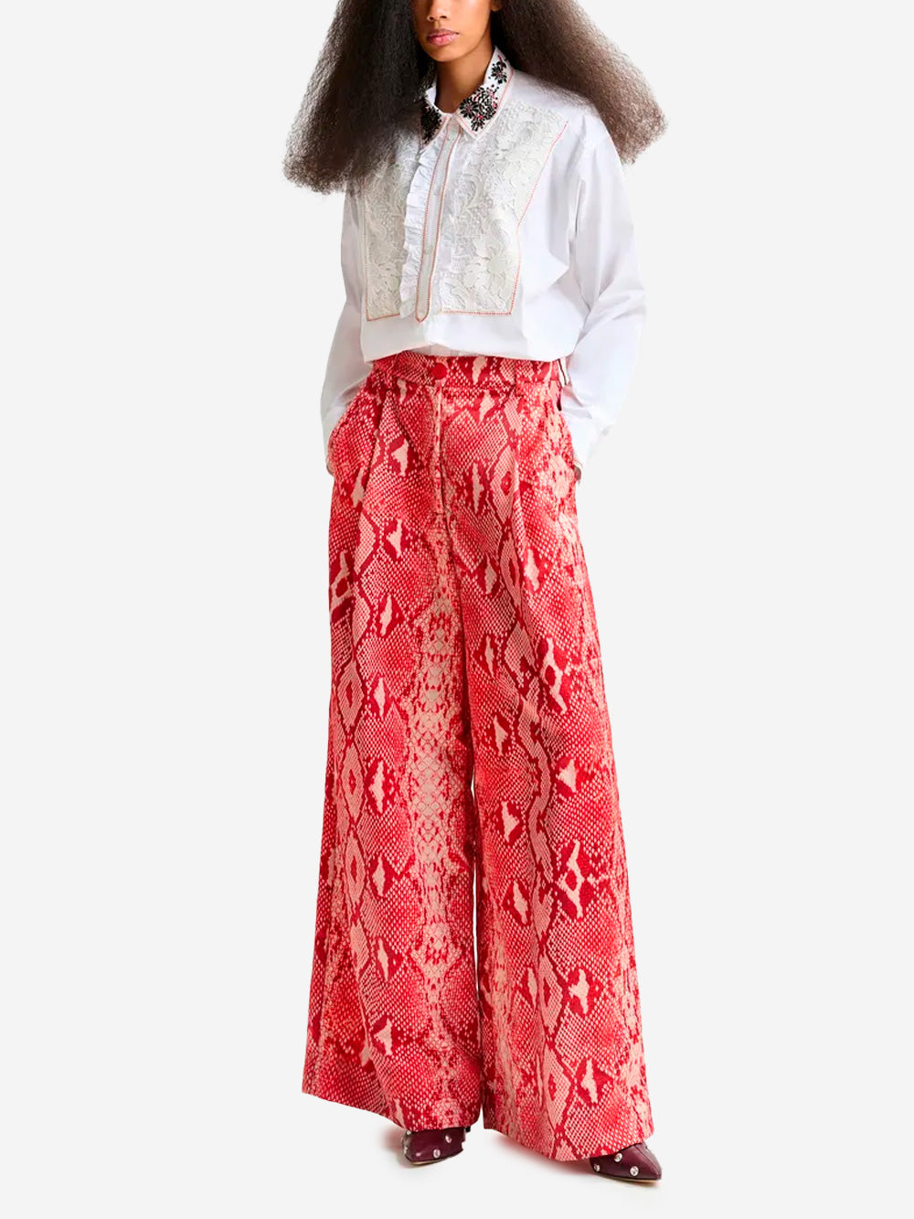 ESSENTIEL ANTWERP Camicia di cotone bianco con inserto in pizzo ricamato Bianco Urbanstaroma