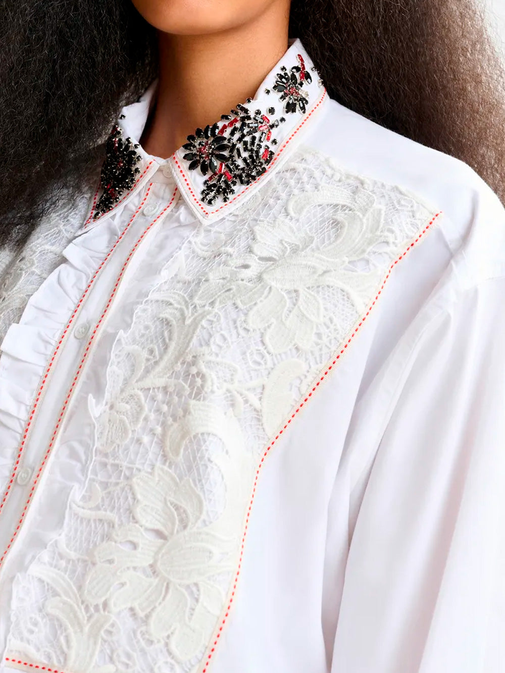 ESSENTIEL ANTWERP Camicia di cotone bianco con inserto in pizzo ricamato Bianco Urbanstaroma