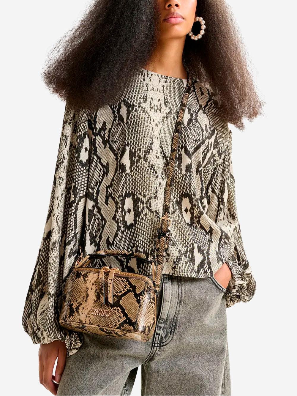 ESSENTIEL ANTWERP Mini borsa 'Bobbi' in pelle con stampa animalier Marrone Urbanstaroma