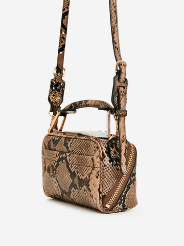 ESSENTIEL ANTWERP Mini borsa 'Bobbi' in pelle con stampa animalier Marrone
