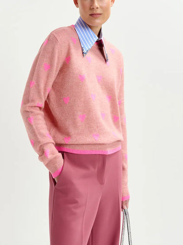 ESSENTIEL ANTWERP Maglione rosa con cuori intarsiati Rosa