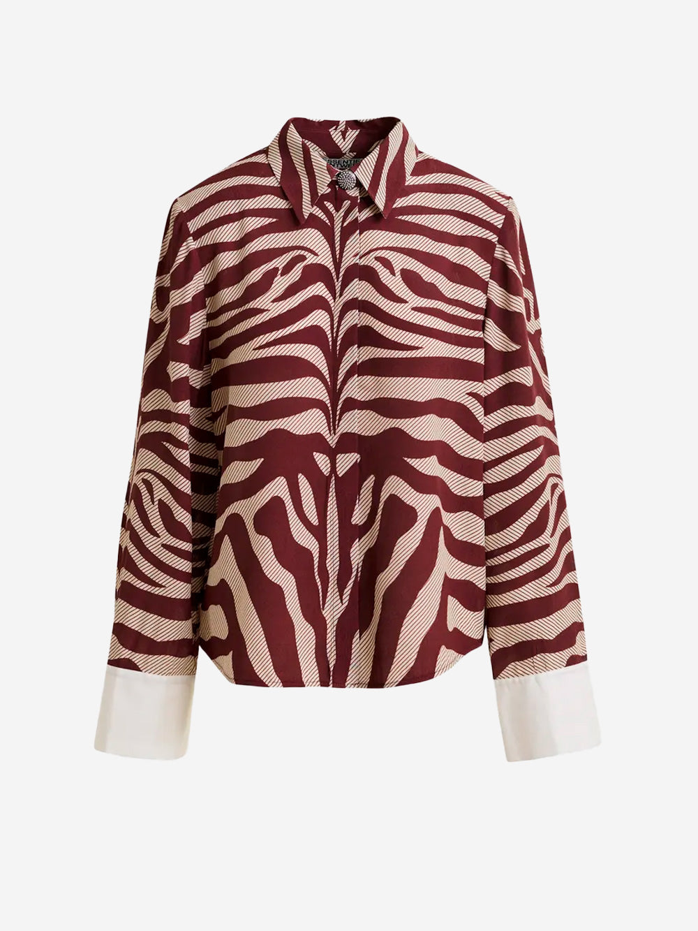 ESSENTIEL ANTWERP Camicia in jacquard zebrato avorio e bordeaux con bottone decorato con strass Bordeaux Urbanstaroma