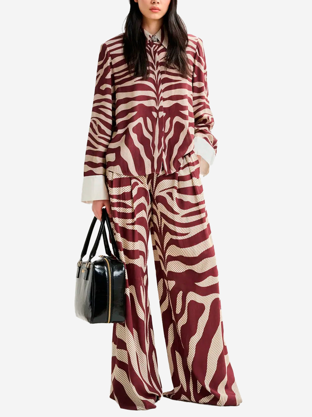 ESSENTIEL ANTWERP Camicia in jacquard zebrato avorio e bordeaux con bottone decorato con strass Bordeaux Urbanstaroma