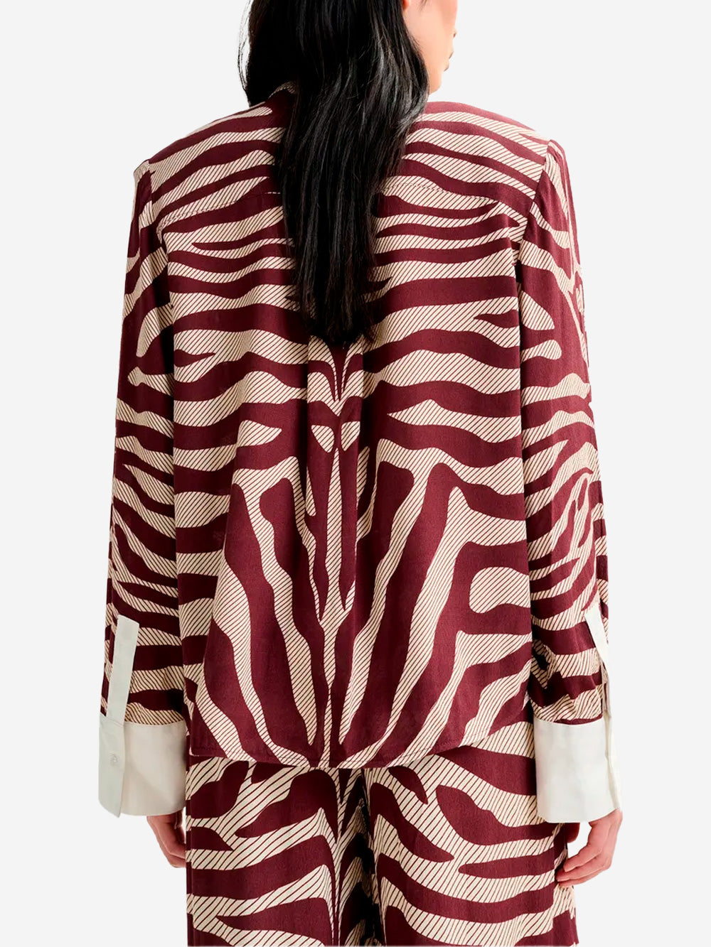 ESSENTIEL ANTWERP Camicia in jacquard zebrato avorio e bordeaux con bottone decorato con strass Bordeaux Urbanstaroma